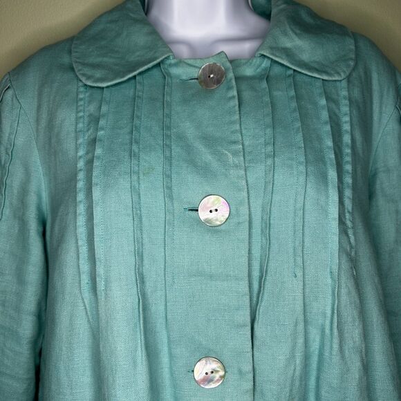 Orvis 100% Linen Jacket Sz 8 Womens Full Button Pleated Large Buttons Beach - Picture 5 of 9